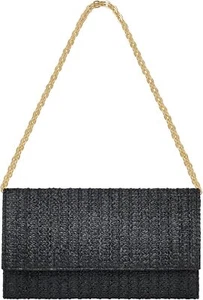 Straw Clutch Purse Shoulder Crossbody Bag Envelope Raffia Handbag Black  - Picture 1 of 6