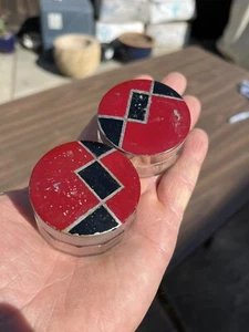 2 Vintage 1930’s Art Deco Black and Red Chrome Compact Cream Powder Jars - Picture 1 of 3