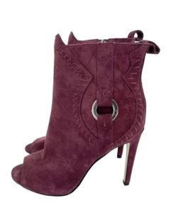 Rebecca Minkoff Ridley Burgundy Suede Leather Peep Toe Booties SZ 7 New SH24 - Picture 1 of 10