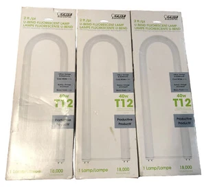 (3) U-Bend Fluorescent T12 Cwx 40W Feit Electric 18k Hours 2ft Cool White 4100k - Picture 1 of 8