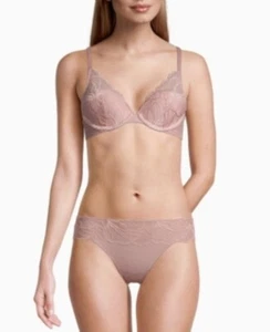 Calvin Klein Women's Perfect Fit Iris Lace Plunge Bra QF5760 Alluring Blush 32A - Picture 1 of 1