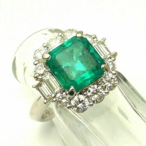 Anillo de compromiso estilo Art Deco 3 quilates Asscher creado en laboratorio esmeralda oro blanco 14K FN Foto 1 de 4