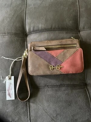 Jessica Simpson Wallet 7 x 4 1/2 Wristlet Tan Pink Purple Clutch 9 CC Slots NWT - Image 1 of 4