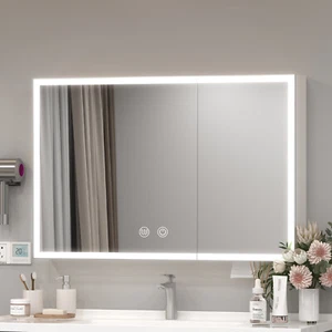 Large Bathroom Mirror Cabinet Lighted Medicine Cabinet with Dimmable LED Light - Picture 1 of 8