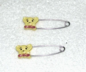 Pair Vintage Baby Diaper Pins Yellow Bears Gerber - Picture 1 of 4