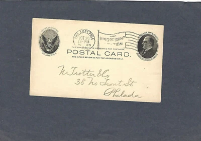 UX18 1c McKINLEY POSTAL CARD-USED-1909 PENNSYLVANIA RAILROAD COMPANY,PHILA - Image 1 of 2