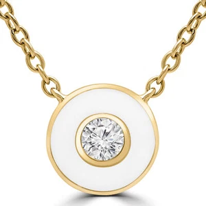 Collier 0,08 ct rund VS1 F Diamant Zargenfassung 14 K Gelbgold - Bild 1 von 3