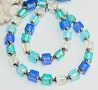Halskette Würfelkette Cube Glas Lampwork Murano Art türkis weiß blau Edelst.199a