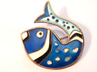 Vintage Signed DA David Anderson Sterling Silver Blue Fish Enamel Brooch Pin
