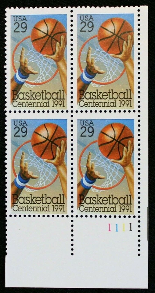US Plate Blocks Stamps #2560 ~ 1991 BASKETBALL CENTENNIAL 29c MNH SP3546 - Image 1 of 1