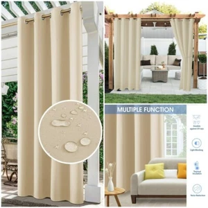 Waterproof Outdoor Patio Curtains Indoor Thermal Insulated Sun Blocking Drapes - Picture 1 of 23