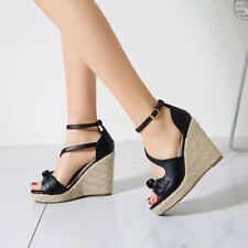 Women's Wedge Heels Platform Sandals Open Toe Pump Buckle Strap Shoes Size 34-50