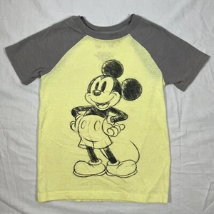 Disney Mickey Mouse Sketch T-Shirt Size 4 Yellow Gray Ragland Short Sleeves - Picture 1 of 4