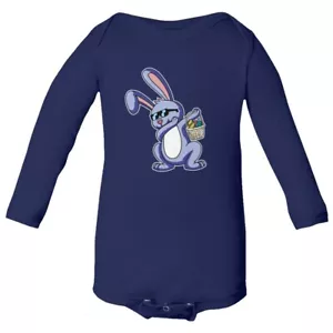 Cute Easter Bunny Dabbing Rabbit Baby Long Sleeve Bodysuit - Picture 1 of 9