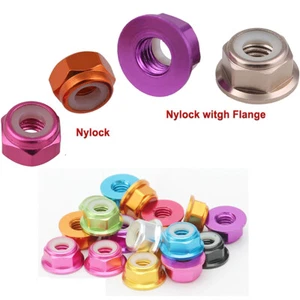 Nylon Insert Hex Lock Nuts Nylock / Flanged Nyloc Nut Aluminum Alloy For M4 Blot - Picture 1 of 7