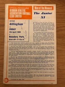 OLDHAM ATHLETIC V GILLINGHAM PROGRAMME 1968/69 - Picture 1 of 2