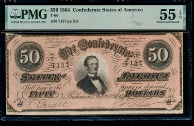 AC T-66 $50 1864 Confederate Currency CSA PMG 55 EPQ - Image 1 of 2