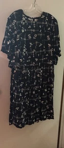 KSL Division Of Karin Stevens Black Floral Dress Size 24W Shoulder Pads #1180 - Picture 1 of 5