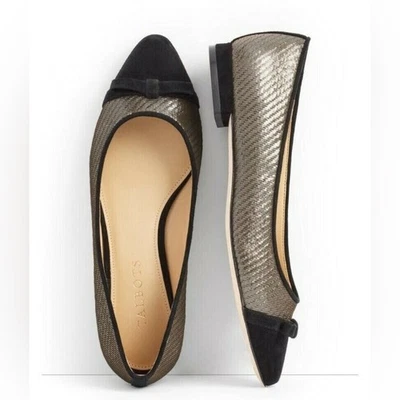 Talbots Silver Edison Cap Toe Bow Flat Lurex Textile Leather 8 - Image 1 of 4