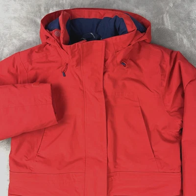 LAND END шквал водонепроницаемый дождевик женщин маленький красный с капюшоном молнии флис с подкладкой - Изображение 1 из 4
