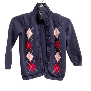 Gymboree Argyle Girls Cardigan Sweater Size Small 5-6 Fashion Kitty - Picture 1 of 3