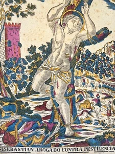 SAINT SÉBASTIEN ET 2 GRAVURES RELIGIEUSES. COLORIÉ À LA MAIN. ESPAGNE. XVIII-XIX - Imagen 1 de 1
