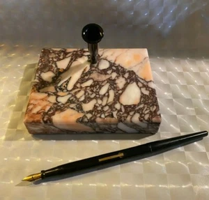Fountain Pen w/ Orange Brown Swirl Marble Base Swivel Holder & Pen  - Picture 1 of 9