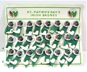 Vintage St Patricks Day Tin Litho Badges Ribbons & Pipes Store Display Old Stock - Picture 1 of 1