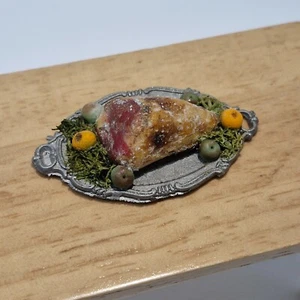 1 /12 scale Dolls House, Artisan made Cooked leg of Lamb on Plate FF7 - Picture 1 of 3