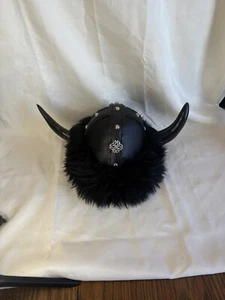 Vintage Black Leather Viking Helmet With Real Horns Beautiful Design ๐ฅ๐ฅ๐ฅ - Picture 1 of 18
