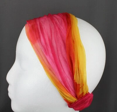 Pañuelo fruncido tela gasa tie dye rosa naranja diadema 3 en 1 pañuelo Foto 1 de 4