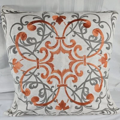 Thro by Marlo Lorenz Embroidered Boho Accent Pillow Orange And Grey Design - Image 1 of 2