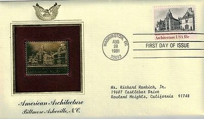 #1928-31 1981 18-cent American Architecture se-ten set of 4 FDC Golden Replica - Image 1 of 4