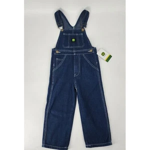 John Deere Bib Overalls Boy Girl Size 5 Denim Blue Jean Dark Wash Kid NEW - Picture 1 of 10