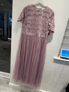 YOURS LONDON Curve Purple Lace Front Chiffon Maxi Bridesmaid Dress Size 16 - Picture 1 of 6