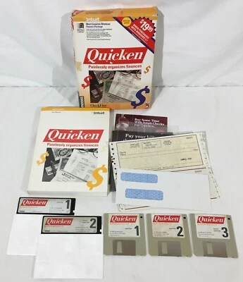 Vintage Intuit Quicken 1.01 Finance Software For Windows 3.1 Floppy Disks In Box - Image 1 of 4
