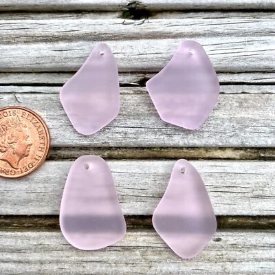 4 Pieces Cultured Sea Glass Freeform Pendants, Drilled 26-30mm - Blossom Pink - Image 1 of 4