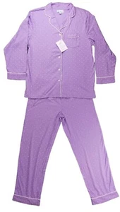 Pajamagram Pajama 2 Piece Purple Polka Dot Button Front Women Medium Boyfriend - Picture 1 of 9