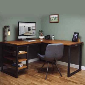Remington Industrial Corner L Shaped Office Desk with Shelves - Picture 1 of 5