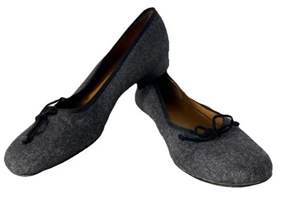 Lauren Ralph Lauren Women's 10 Block Ballet Shoes Gray Wool Black Trim Bow - Image 1 of 4