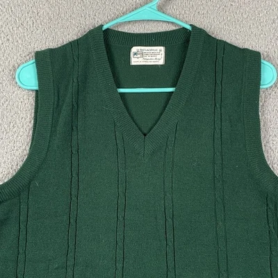 Vtg Kmart Men's M Forest Green V-Neck Sweater Vest Acrylic Knit 70s 80s Preppy - Image 1 of 4