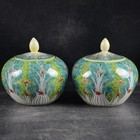 A pair Chinese Qing Qianlong Famille Rose Porcelain Cabbage Pattern Pot 6.3"
