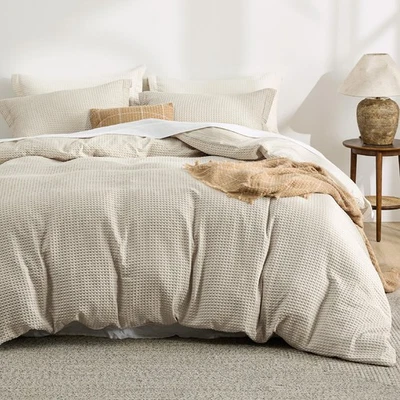 All Season Waffle Duvet Cover, Queen Size, Breathable Linen, White - Image 1 of 4