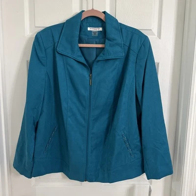 Allison Daley Dillards Teal Blue Green Faux Suede Zip Jacket Size 20W NWT - Image 1 of 4