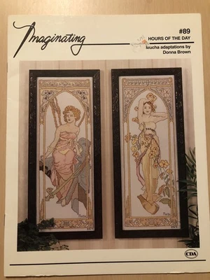 HOURS OF THE DAY CROSS STITCH LEAFLET - IMAGINATING - MUCHA - ART NOUVEAU - Image 1 of 2