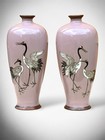 A Fine Pair of Cloisonné Enamel Vases with Cranes. Meiji Period