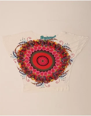 DESIGUAL женщин графический футболка верхний Великобритании 16 большой белый цветочный вискозы AO10 - Изображение 1 из 4