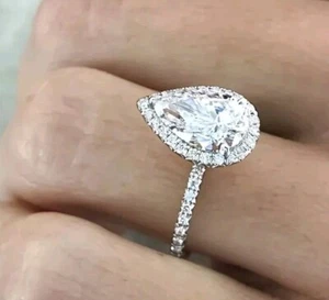 2.55ct White Pear Lab Created Moissanite Engagement Sterling Silver Ring Size 6 - Picture 1 of 4