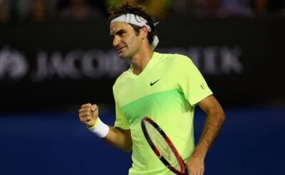 ● Nike RF Federer 澳大利亚开放 2015 年网球绿色衬衫男式成人 L ● — 第 1/4 张图片