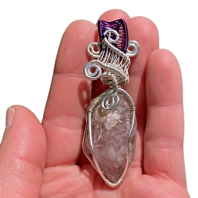Colgante de cuarzo con espíritu de amatista púrpura natural de plata esterlina envoltura de alambre joyería Foto 1 de 4